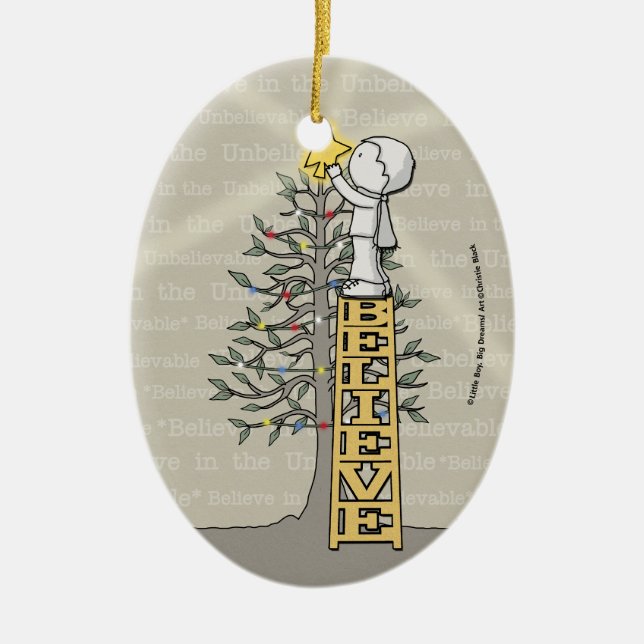 Believe Ladder -Christmas Tree Ceramic Ornament (Front)