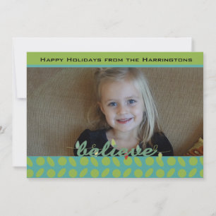 Believe Lime and Blue Custom Holiday Photo Card