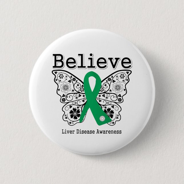Believe Liver Disease Awareness 2 Inch Round Button (Front)