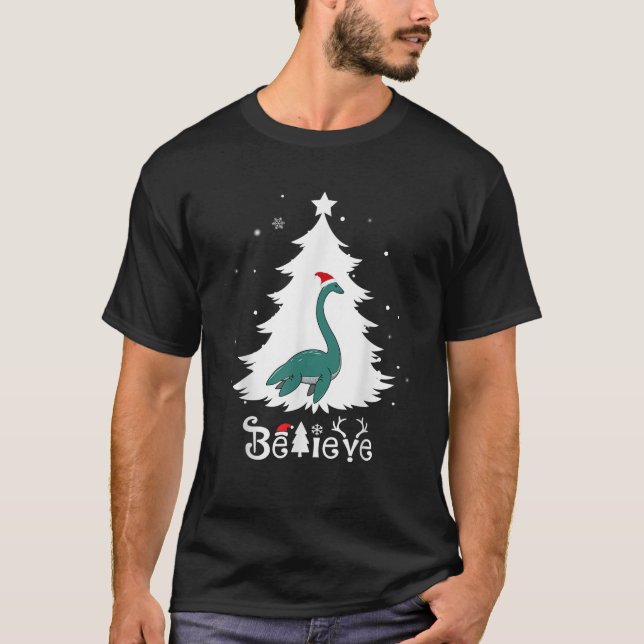 Believe Loch Ness Monster Christmas Nessie Cryptid T-Shirt (Front)