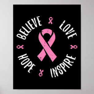 Believe Love Hope Pink Ribbon Breast Cancer Awaren Poster