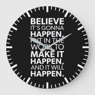 Believe, Make It Happen - Gym, Hustle, Success Large Clock