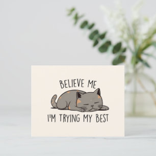 Believe Me, I’m Trying My Best – Sleeping Cat Postcard