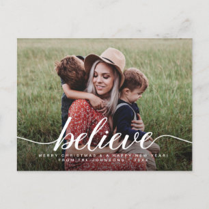 Believe Merry Christmas Modern Photo Holiday Postcard
