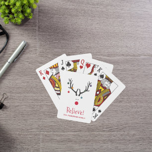 Believe modern funny Christmas reindeer white Playing Cards