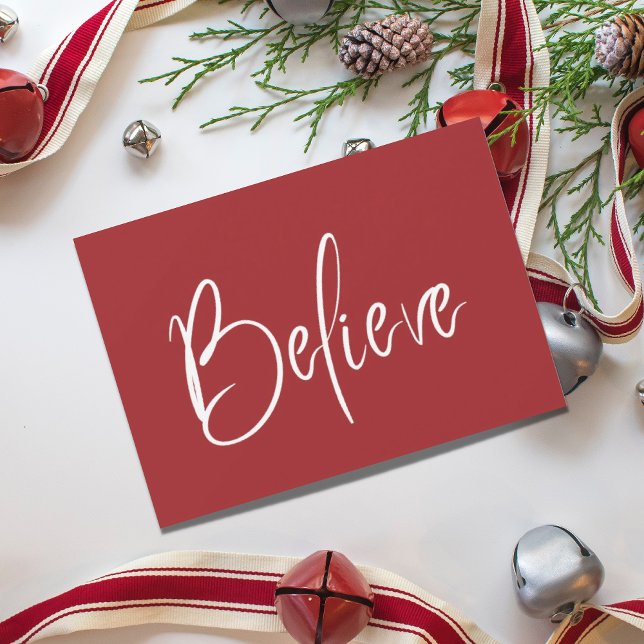 Believe Modern Red Holiday Card (Creator Uploaded)