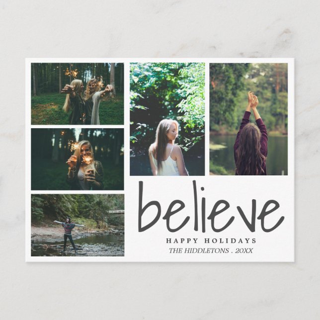 Believe Modern Typography Holiday Five Photos (Front)