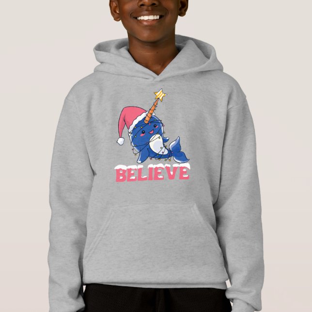 Believe Narwhal Christmas Snow Fairy Lights (Front)