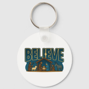 Believe Nativity Keychain