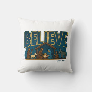 Believe Nativity Throw Pillow
