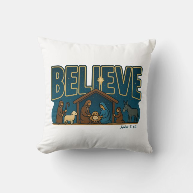 Believe Nativity Throw Pillow (Front)