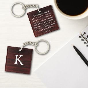 Believe on Jesus KJV Bible Verse Faith Monogram  Keychain