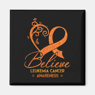 Believe Orange Ribbon Heart Leukaemia Blood Cancer Magnet