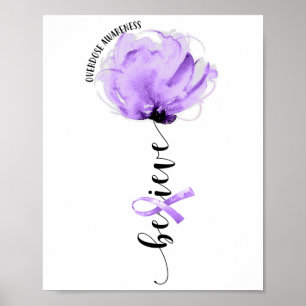 Believe Overdose Awareness Purple Ribbon Flower Lo Poster