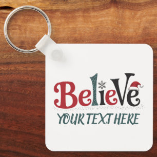 Believe Personalized Christmas Party Family Keychain