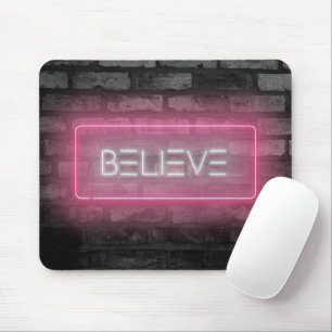 BELIEVE Pink Neon Sign Mouse Pad