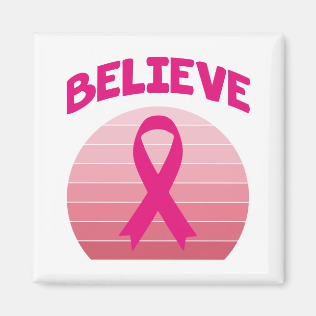 Believe Pink Ribbon Retro Magnet (Front)