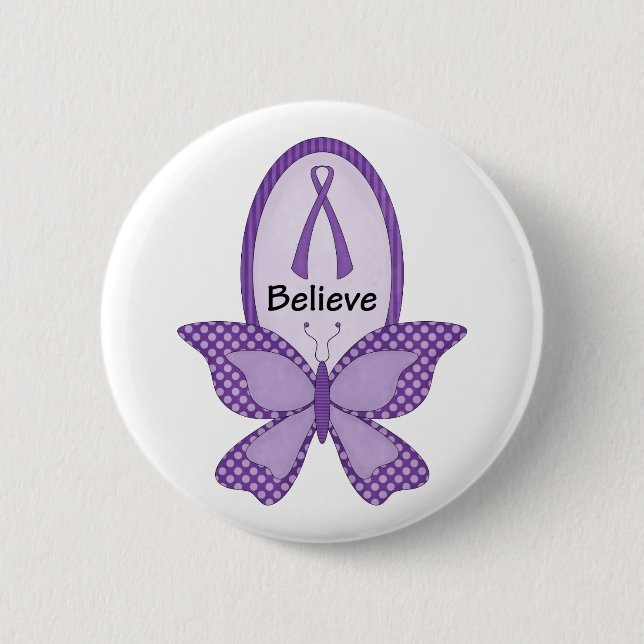 Believe- Purple Awareness Ribbon 2 Inch Round Button (Front)