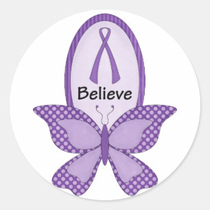 Believe- Purple Awareness Ribbon Classic Round Sticker