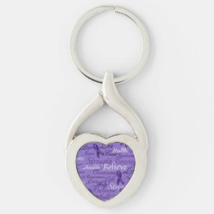 Believe Purple Ribbon Heart KeyChain