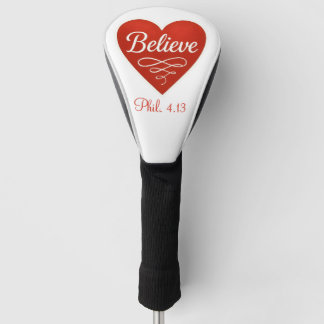 Believe red and white heart golf head cover
