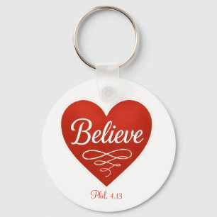 Believe red and white heart keychain