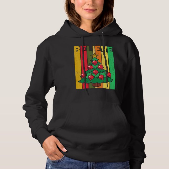 Believe Retro Christmas Tree Hoodie (Front)