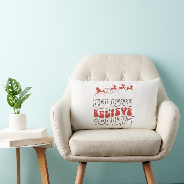 believe Santa Claus christmas Wooden Box Sign Lumbar Pillow (Chair)