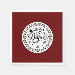 "Believe" Santa Claus Flying Sleigh Christmas  Napkin