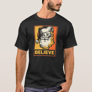 Believe Santa Claus Red Green Cute Trendy Christma T-Shirt