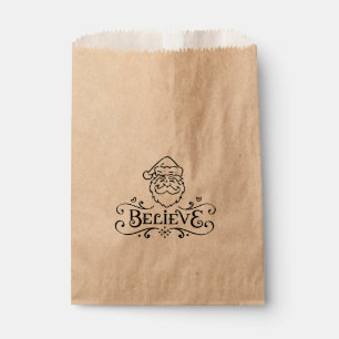 BELIEVE SANTA FACE Swirl Christmas Holiday Favour Bag