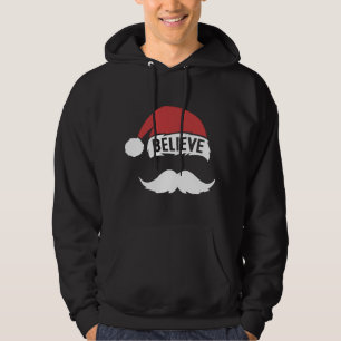 Believe Santa Hat Cap White Mustache Family Christ Hoodie