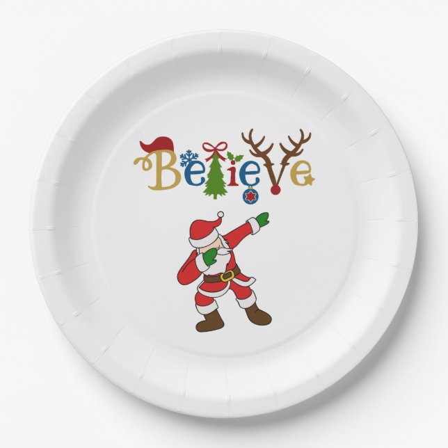 Believe, Santa Striking a Pose Paper Plate (Front)