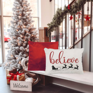 Believe Santa with Sleigh and Reindeer Accent Pillow