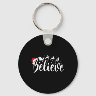Believe Santa Xmas Pajama Fun Christmas Vibes Men Keychain