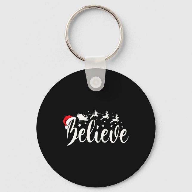 Believe Santa Xmas Pajama Fun Christmas Vibes Men  Keychain (Front)