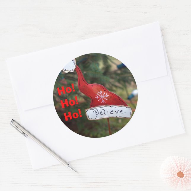 Believe Santa's Red White Hat Classic Round Sticker (Envelope)