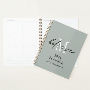 Believe Script 2022 Monogram Initial Name Sage Planner