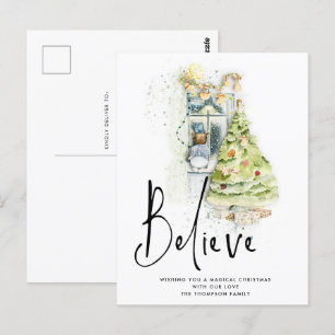 Believe Script Child Window Christmas Eve Magic Postcard