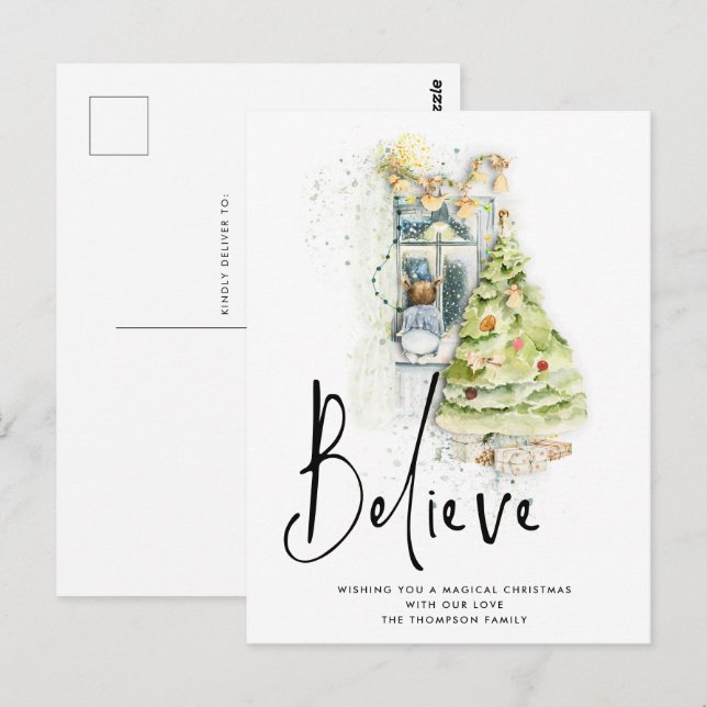 Believe Script Child Window Christmas Eve Magic Postcard (Front/Back)