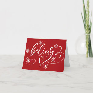 Believe Script Christmas Snowflake Flourish Holiday Card