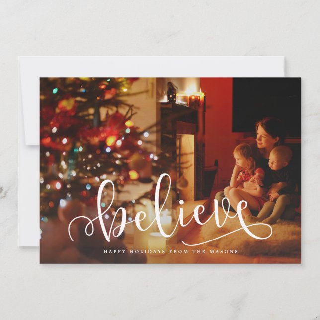 Believe Script Holiday Photo Card (Front)