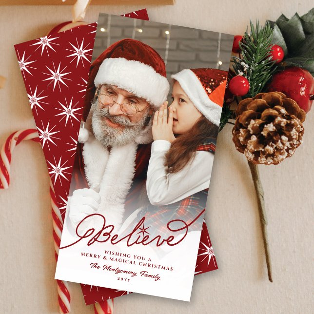 Believe Script Star Religious Christmas Chic Photo Holiday Card (Creator Uploaded)