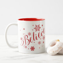 "Believe" Snowflake Holiday Graphic Mug, Red