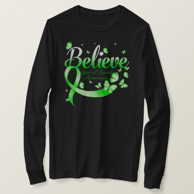 Believe Stem Cell Research Butterfly T-Shirt (Design Front)