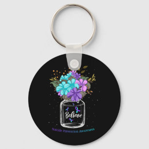 Believe Suicide Prevention Awareness Flower Ribbon Keychain