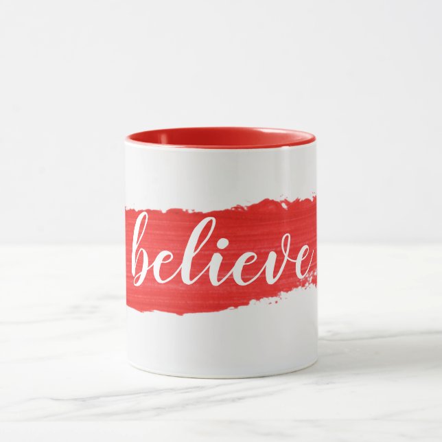 BELIEVE Text On Red Paint  Mug (Center)