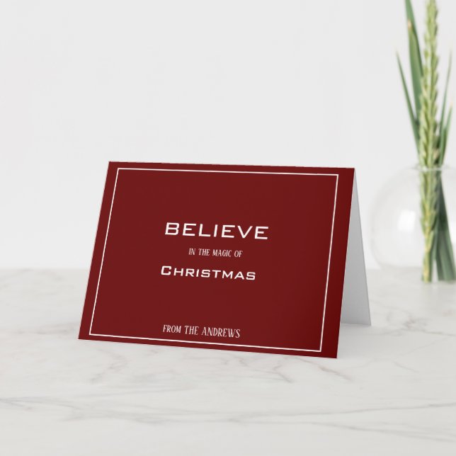 Believe The Magic Of Christmas Burgundy Holiday Card (Front)