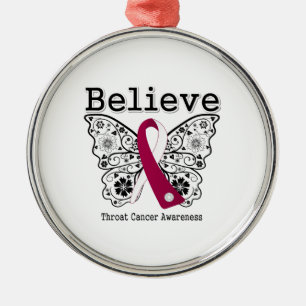 Believe - Throat Cancer Butterfly Metal Ornament