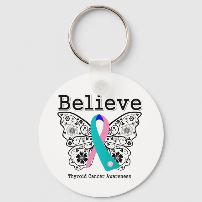 Believe - Thyroid Cancer Butterfly Keychain (Front)